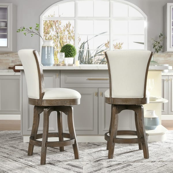 slide 2 of 5, Henry 27" Swivel Upholstered Counter Height Bar Stool Set of 3 - Natural White Linen - Counter Height