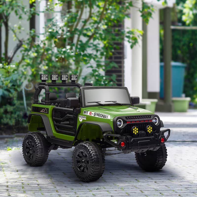 12V Ride on Truck Off-Road Toy Car with LED Lights, Green Battery Powered Ride on Car with Parent Remote - Green