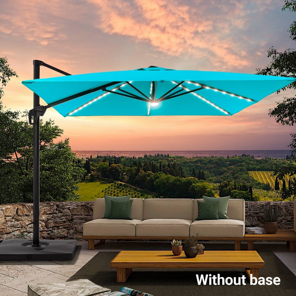 LIVOOSUN 10x10ft LED Cantilever Patio Offset Hanging Umbrellas
