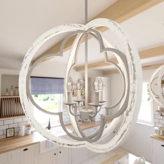 Hunter 24" Gablecrest 4-Light Pendant - Kitchen Island, Dining, Entry - Farmhouse, French Country, Distressed White