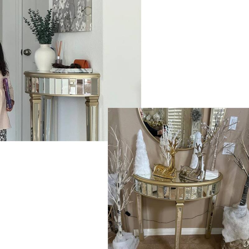Silver Mirrored Console Table Half-moon