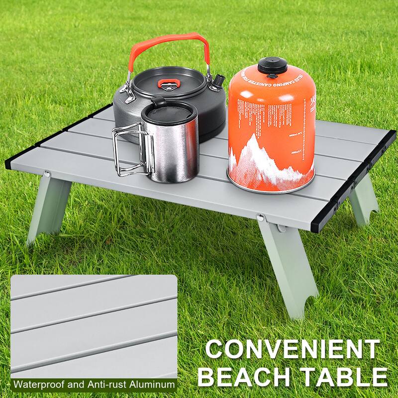 Costway 2-Pack Folding Backpack Beach Chair Table Set 5-Position
