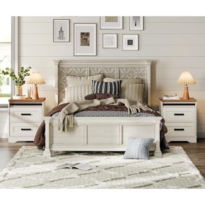 24.3-inch Tall Farmhouse Nightstand Set of 2 with Charging Station