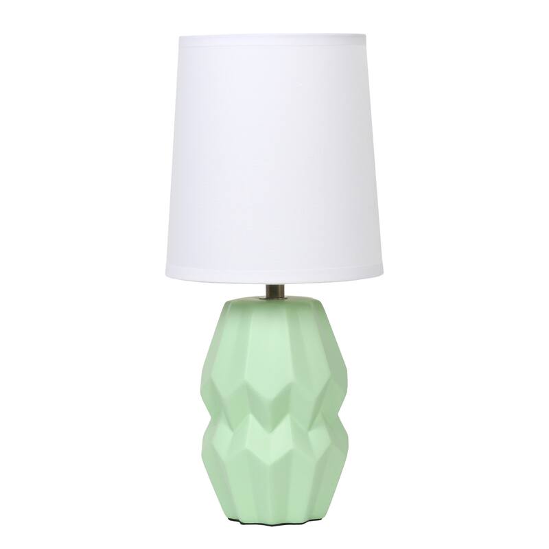Geometric Ceramic Table Lamp with White Drum Shade - 19.5" - Sage Green