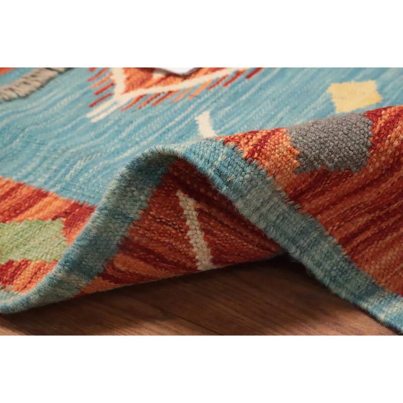 Hand Woven Oriental 100% Wool Carpet Southwestern Tribal Navy Blue & Blues Kilim Area Rug - 5' 0'' X 3' 2''