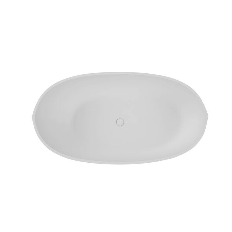 ABRUZZO 65'' x 34.25'' Freestanding Soaking Solid Surface Bathtub with Overflow and Pop-up Drain