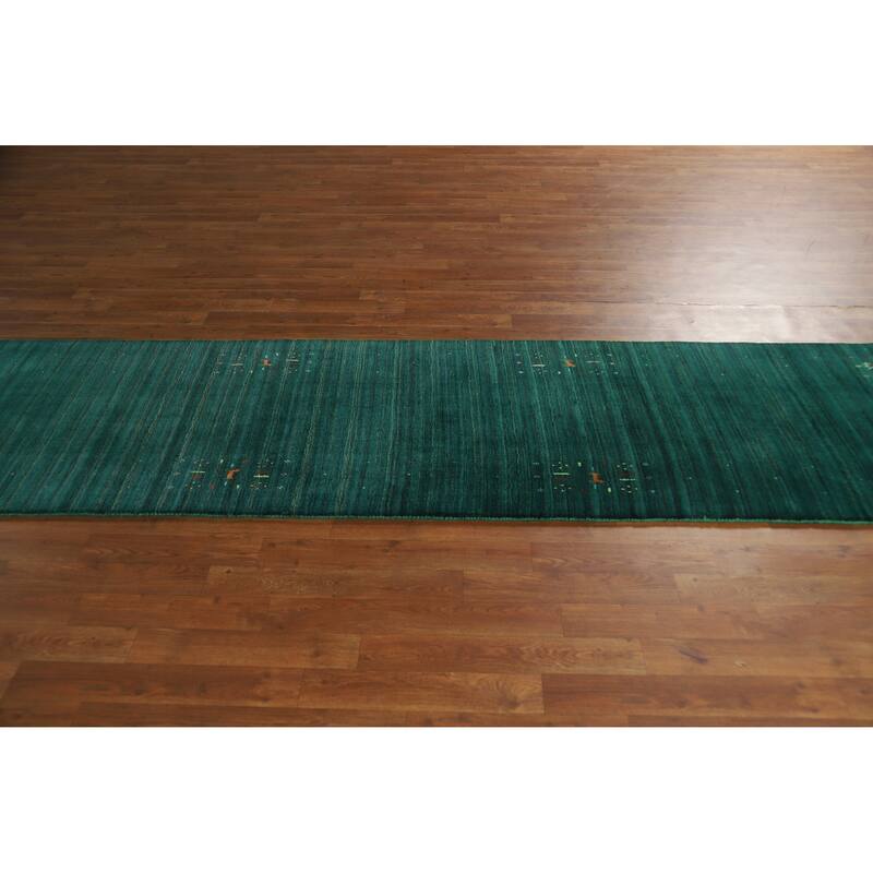 Tribal Green Gabbeh Indian Runner Rug Handmade Wool Carpet - 2'6" x 9'9"