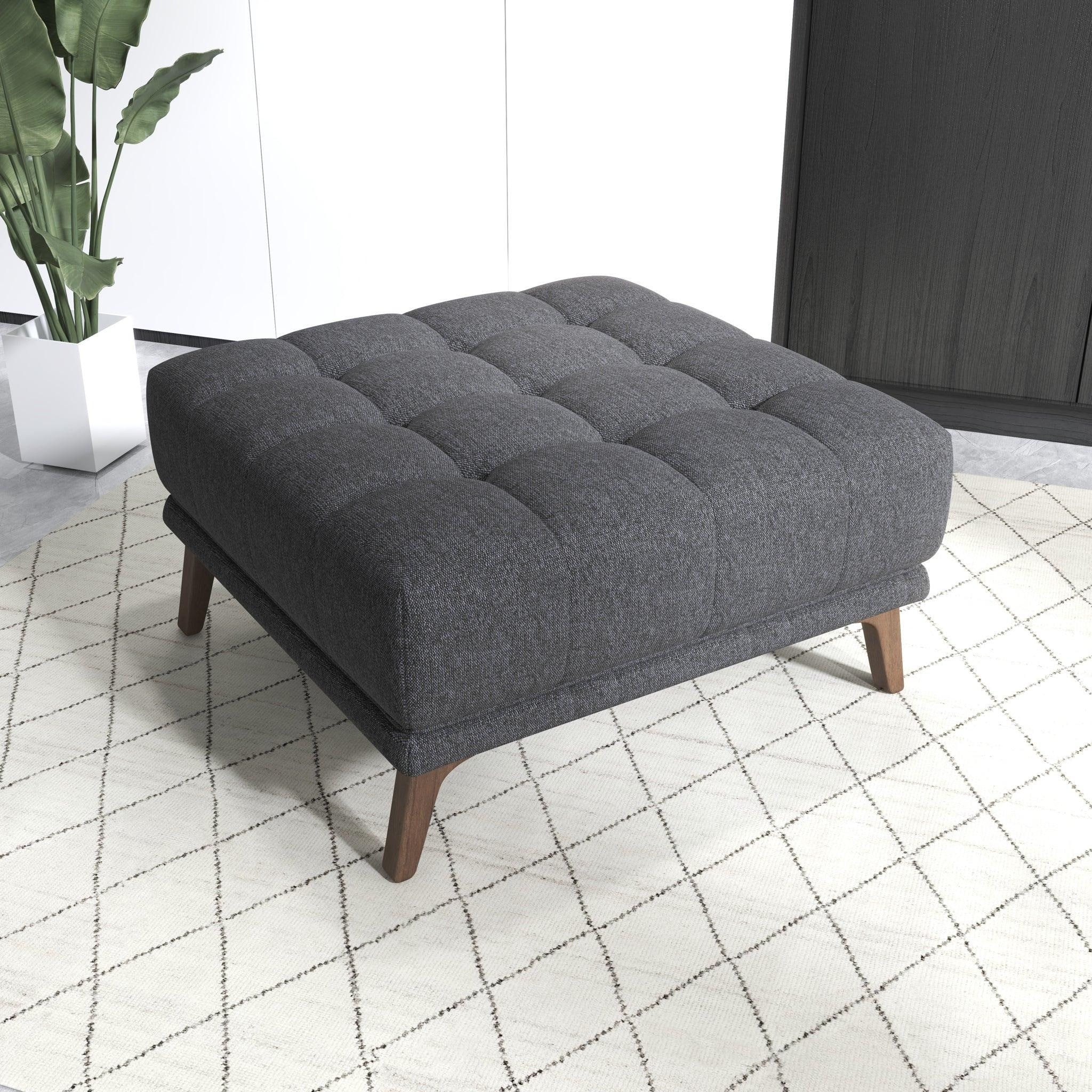 GDFStudio - Addison Mid-Century Modern 37" Square Tufted Linen Upholstered Ottoman