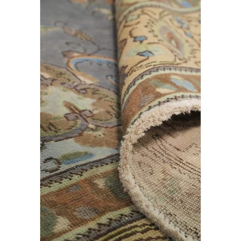 Hand Knotted Oriental 100% Wool Carpet Traditional Floral Greys & Charcoal Tabriz Area Rug - 12' 7'' X 9' 6''