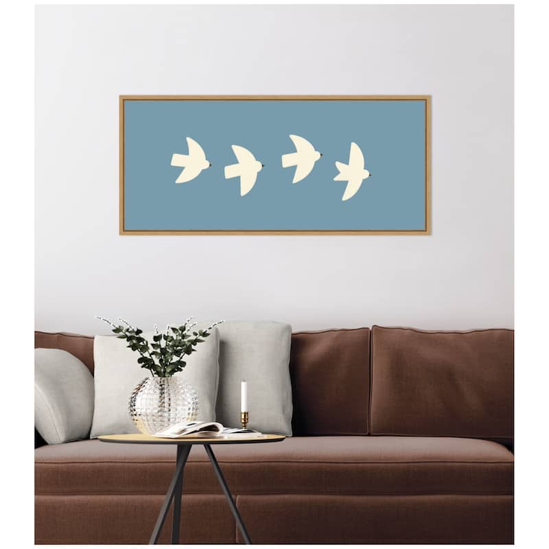 Kate and Laurel Minimalist Birds Panel Blue by Laura Moss Framed Canvas Wall Art Print