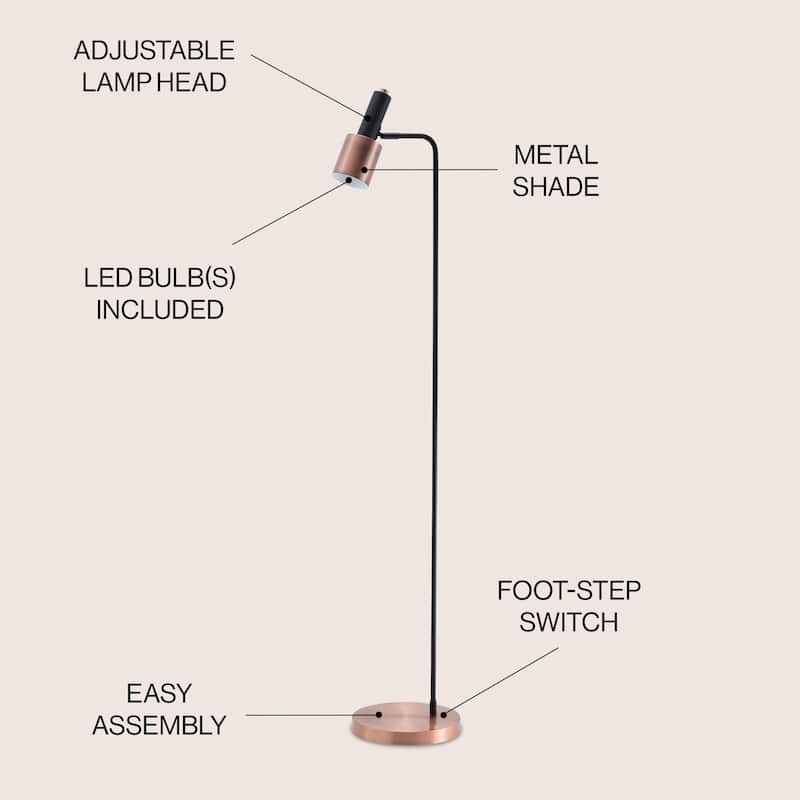 Brady 59.50" Metal LED Task Floor Lamp, Copper/Black by JONATHAN Y