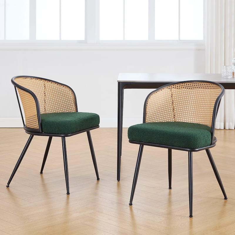 Upholstered Rattan Dining Chairs with Metal Legs Set of 2/4 - 29.92"H x 20.5"W x 23.03"D