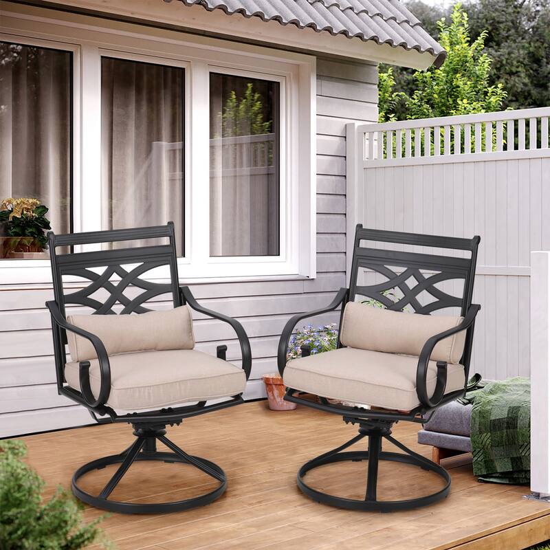 MAISON ARTS 2-Piece Cast Iron Pattern Patio Dining Chairs with Thick Cushions - Black