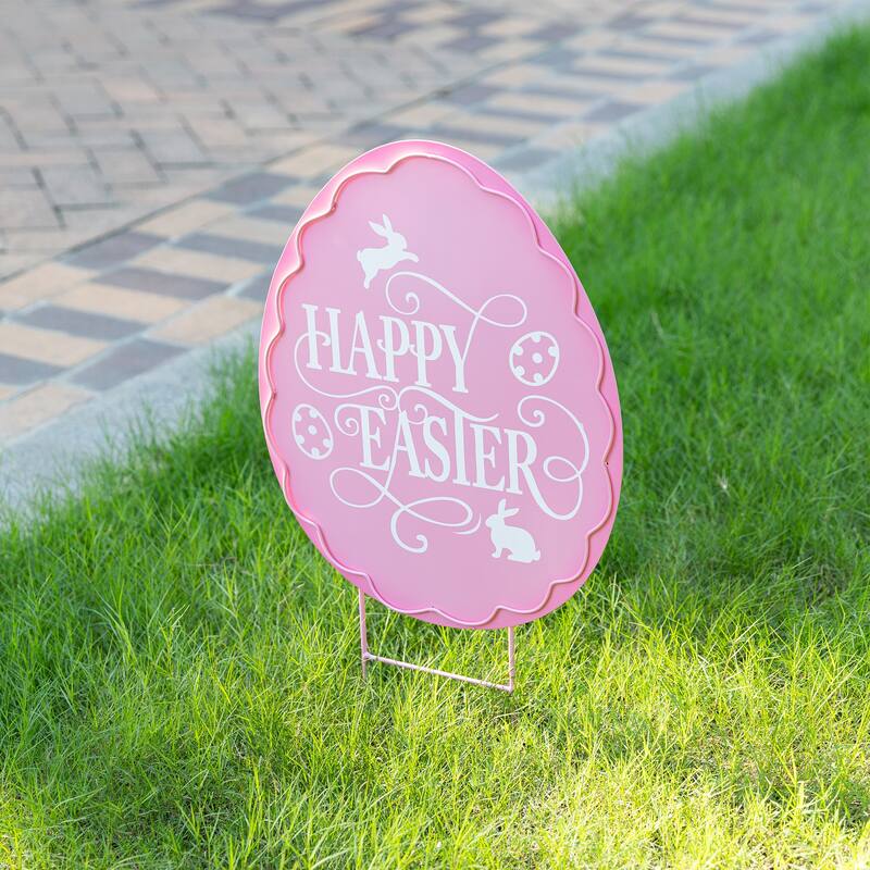 Glitzhome 24"H Easter Metal Egg Yard Stake