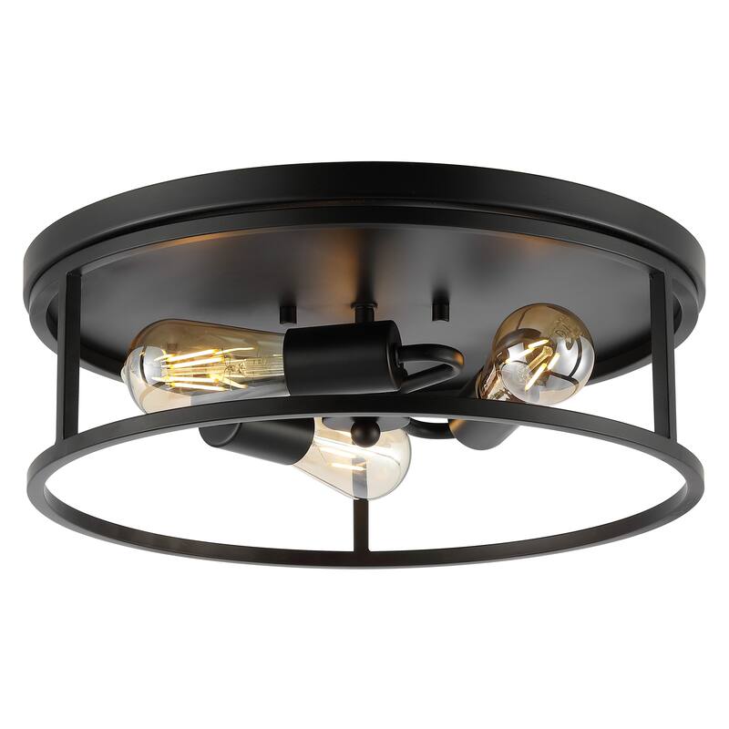 SAFAVIEH Lighting Fidalma 16" Modern& Contemporary Flush Mount (3-Bulb) - 16" W x 16" D x 5" H - Black - 16Wx16Dx5H