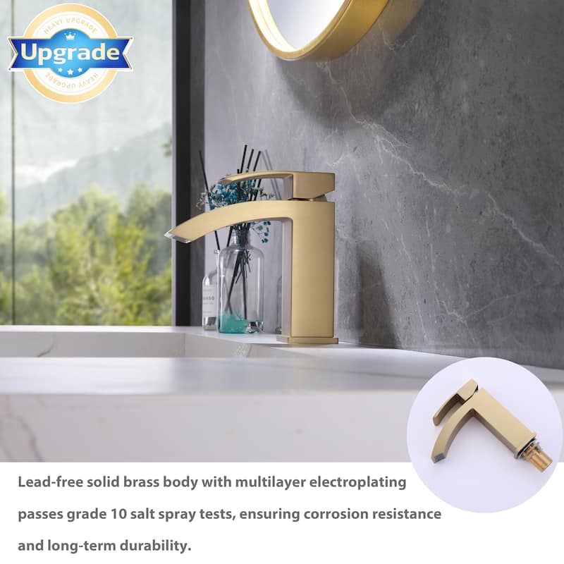Modland Waterfall Bathroom Faucet Single Hole, CEC/CUPC Certified, with Cover Plate (Brushed Gold/Matte Black)