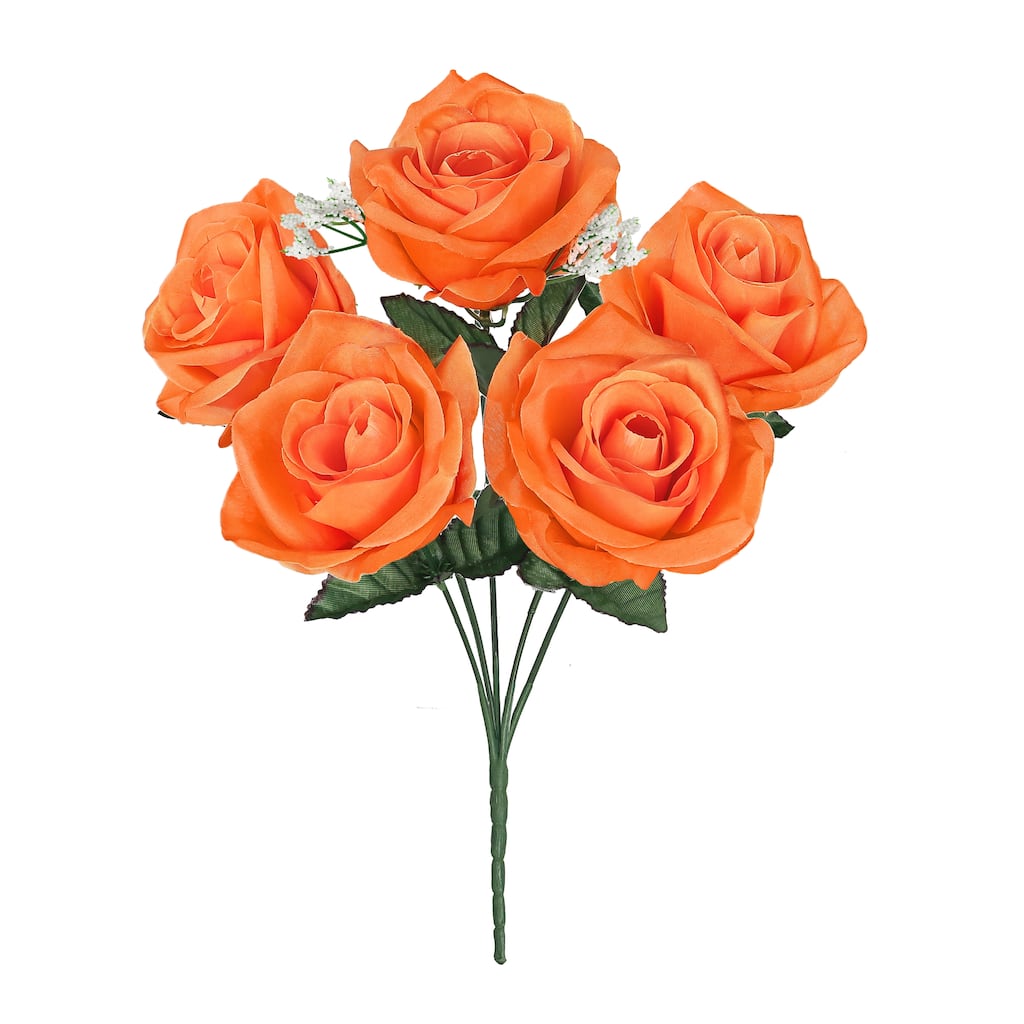 Set of 12 Orange Artificial Open Rose Flower Stem Bush Bouquet 14in - 14" L x 7" W x 7" DP