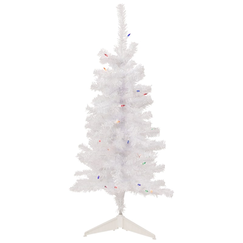 3' Woodbury White Pine Slim Artificial Christmas Tree, Multi Lights - 3 Foot