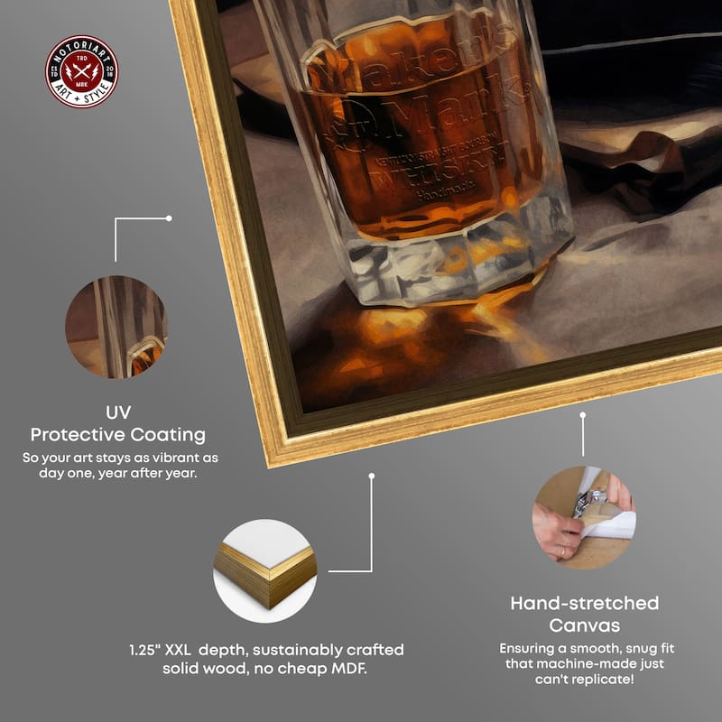 Notoriart Whiskey And Vintage Hat Ii Framed Bar Cart Art For Men