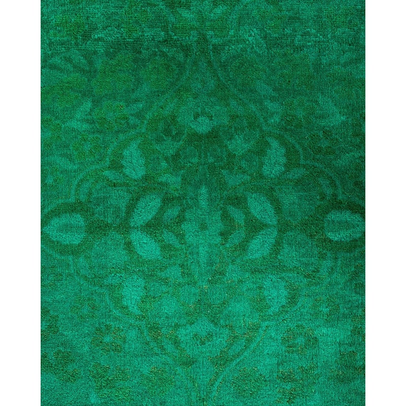 Overton Hand Knotted Wool Vintage Inspired Modern Contemporary Overdyed Green Area Rug - 9' 3" x 11' 10"