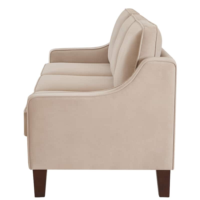 Modern 74" Velvet 3-seater Upholstered Sofa with Scooped Armrest and Removable Cushions for Living Room