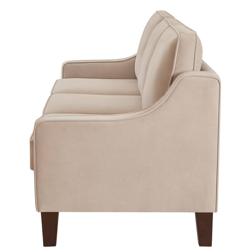 Taupe Velvet Loveseat Sofa with Scooped Armrest