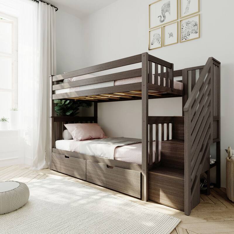 Max and Lily Twin over Twin Staircase Bunk Bed with Storage Drawers - Clay