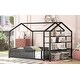 preview thumbnail 4 of 13, Black Full Size Metal House Bed with Fence and Detachable Storage Shelves for Kids, Boys and Girls