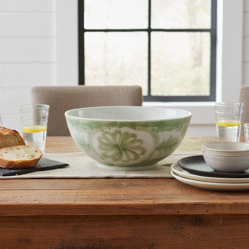 Hand Painted Stoneware Bowl with Floral Design