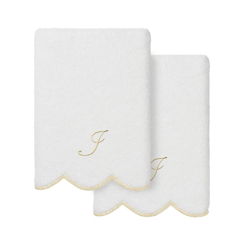Authentic Hotel and Spa 100% Turkish Cotton Beige ADORNIA Scallop Personalized 2 Piece Hand Towel Set - 2 Hand Towels - I