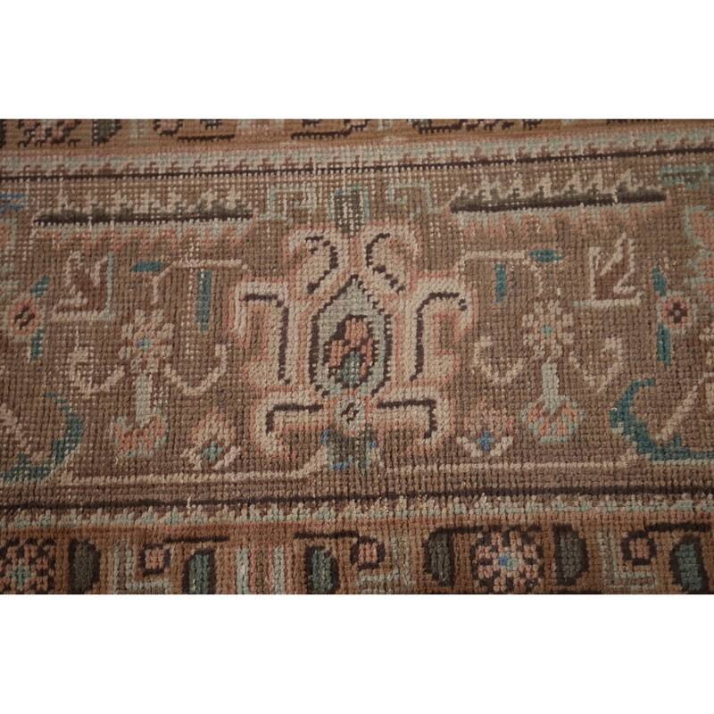 Pink Geometric Mashad Persian Vintage Area Rug Handmade Wool Carpet - 8'1"x 11'1"