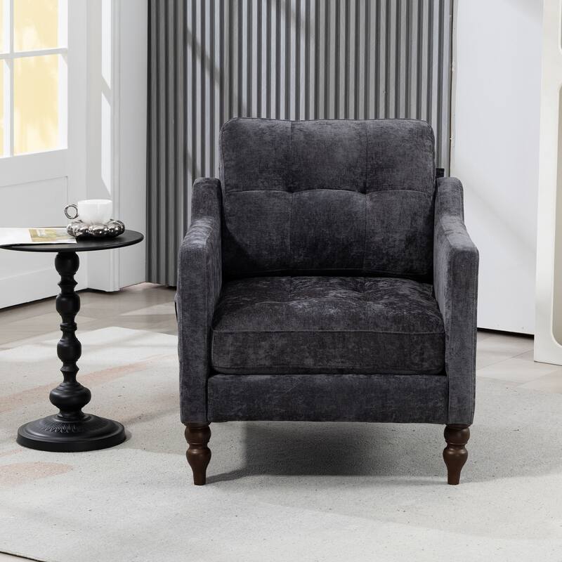 Accent Comfy Chenille Chair w/USB charging port,High-support Sponge,Wide Backrest, Upholstered Arm Chair w/Side Storage