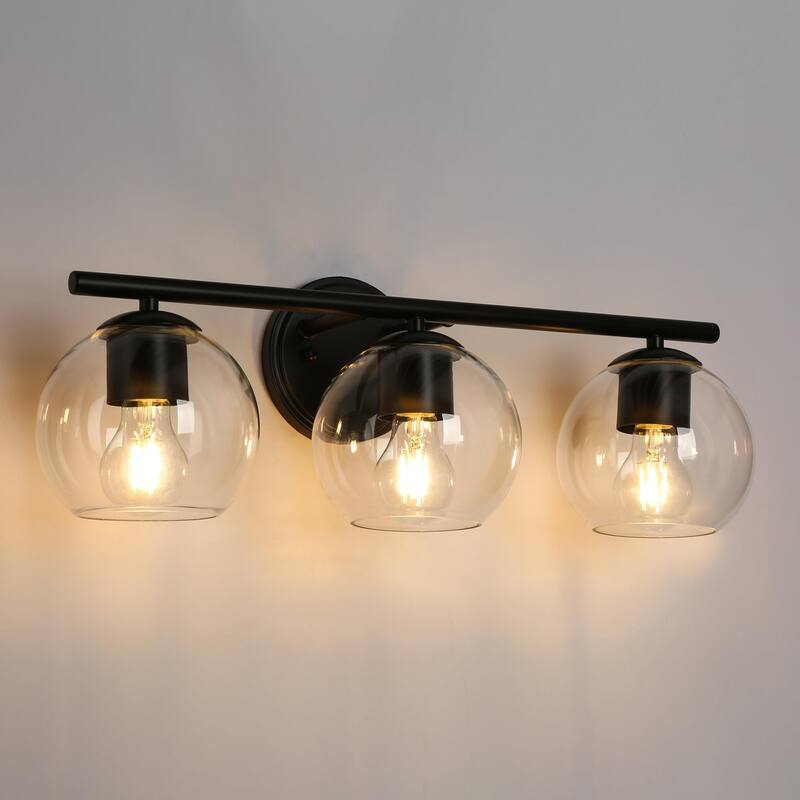 Regan Modern Farmhouse Black 3-Light Linear Bathroom Vanity Lights with Dome Glass - L 21.5" x W 7.5"* xH 8"