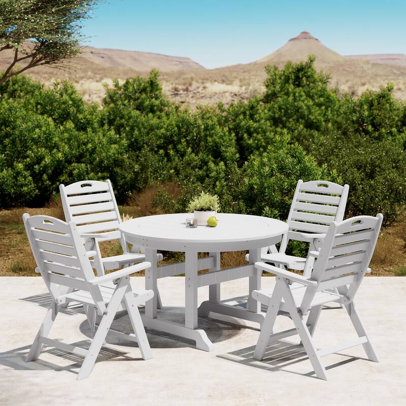 Polytrends Laguna 5-Piece Round Table Folding Highback Chair Dining Set
