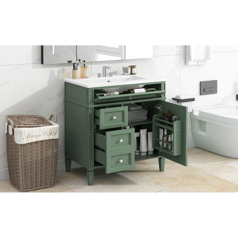 30'' Bathroom Vanity with Top Sink,Bathroom Storage Cabinet with 2 Drawers and a Tip-out Drawer, Single Sink Bathroom Vanity