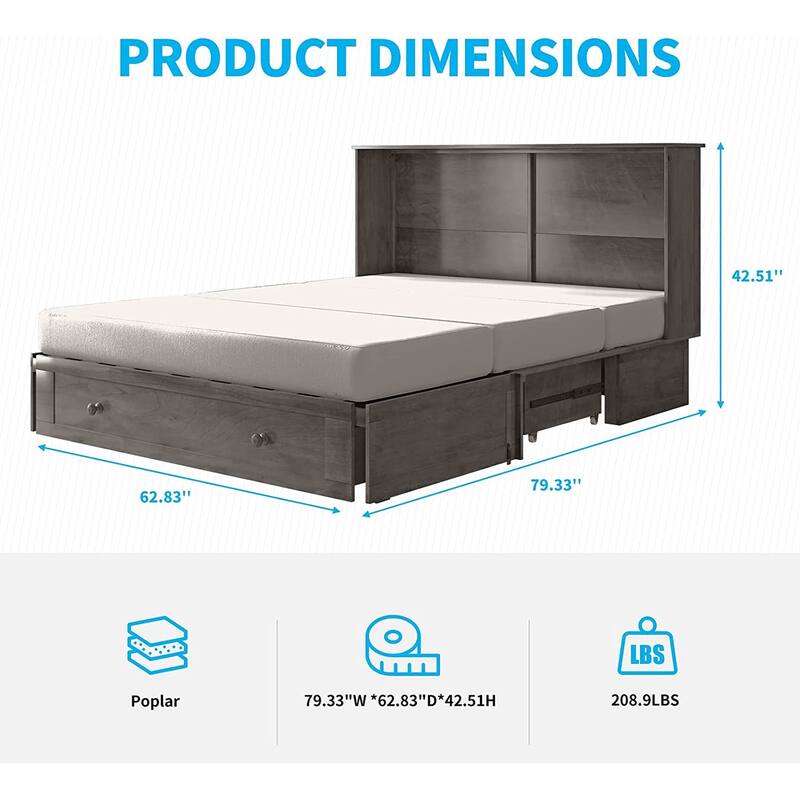 Mixoy Murphy Bed with Charging Station,Built-in Mattress