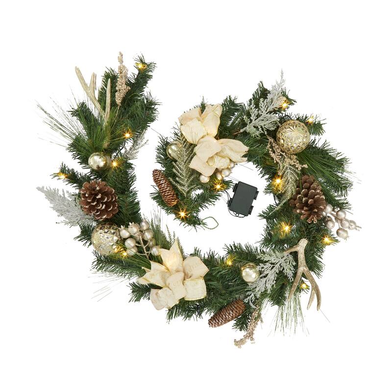6ft Festive Decor Battery Operated Pre-Lit Christmas Garland - N/A - Gold
