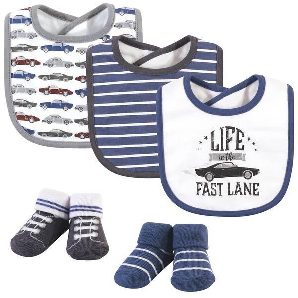 slide 1 of 1, Hudson Baby Infant Boy Cotton Bib and Sock Set 5pk, Vintage Cars, One Size - Vintage Cars - One Size One Size - Vintage Cars