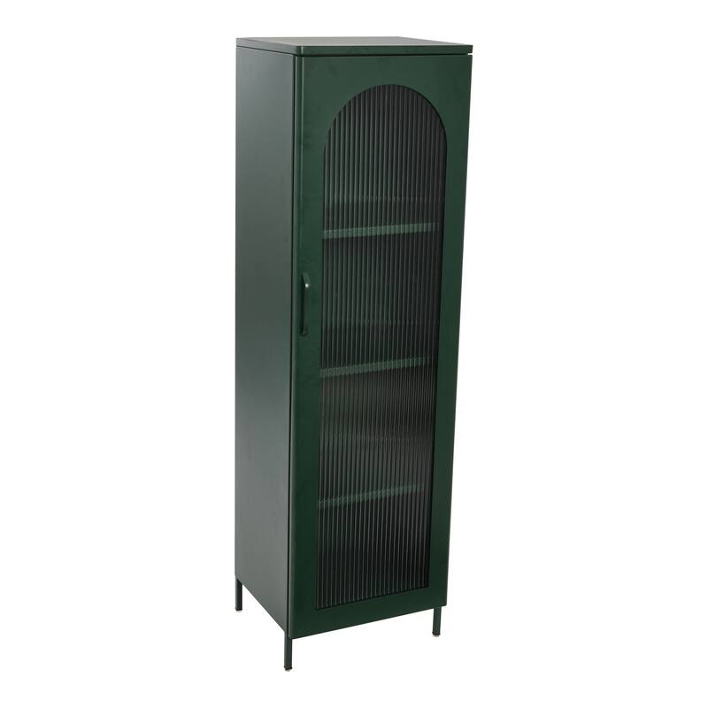 Solstice Metal Cabinet with 3 Adjustable Storage Shelves and Arched Glass Door - Tall Cabinet - Green