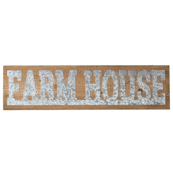 41" Wooden Brown and Metalic Silver Galvanized "FARM HOUSE" Wall Decor - N/A