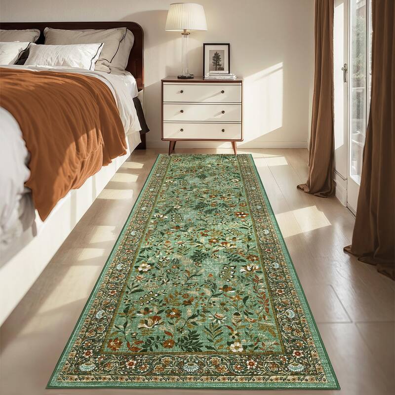 Botanical Area Rugs for Living Room Floral Leaves Pattern Rug Washable Farmhouse Soft Non-Slip Accent Carpet