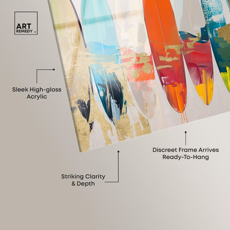 Surfboard Horizons II Acrylic by Art Remedy, Ready to Hang