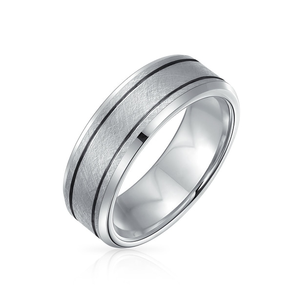 Sliver Tone Double Grooved Brushed Matte Wedding Band Titanium Ring. Opens flyout.