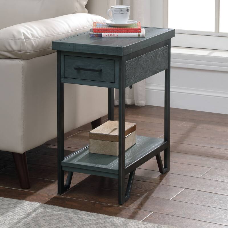 Mingard Rustic 20-inch Wood 1-Shelf and 1-Drawer Side Table by Furniture of America - Antique Green