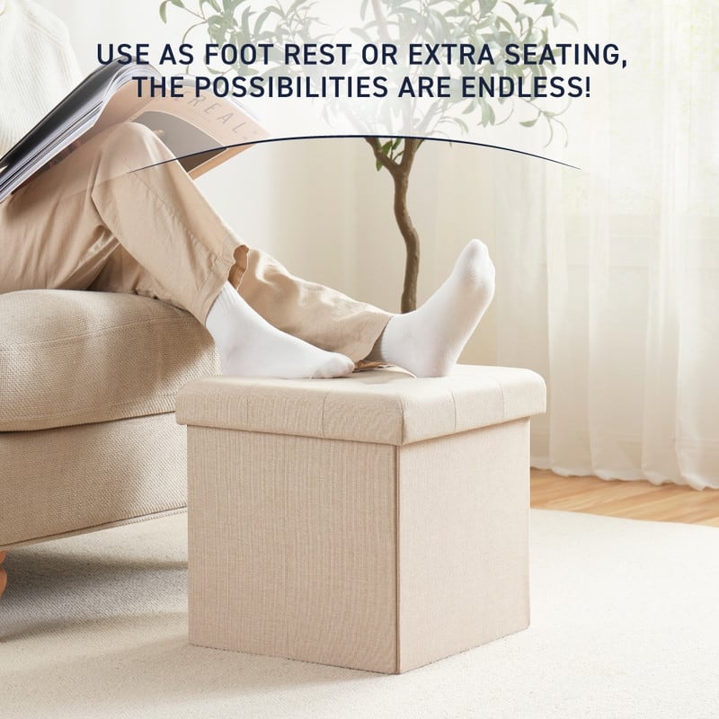2 Pack - 15" Collapsible Square Cube Storage Ottoman, Perfect for Dorms, Livingroom and Bedroom