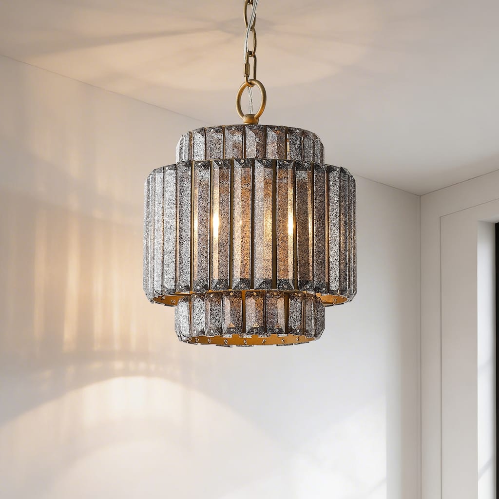 10" Distressed Grey Crystal Adjustable Tiered Pendant Light Chandelier for Kitchen Island