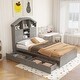 preview thumbnail 8 of 69, Wooden platform bed with house shaped storage headboard and drawers