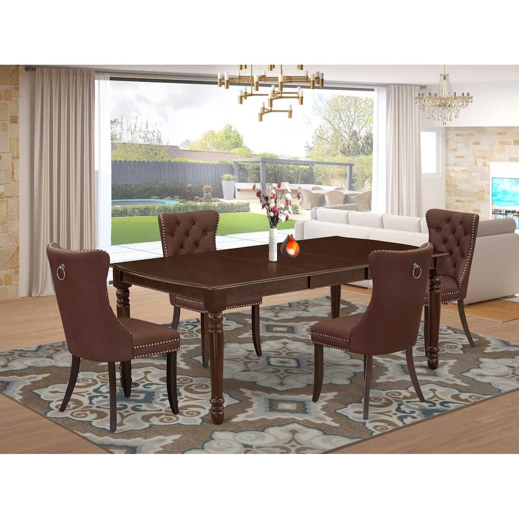 5 Piece Dinette Set - Rectangle Dining Table with Leaf & 4 Parsons Chairs - Burgundy Finish
