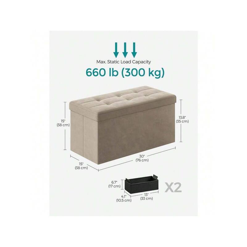 Velvet Padded Storage Ottoman Bench with Foldable Design and Hidden Compartment for Living Room or Bedroom