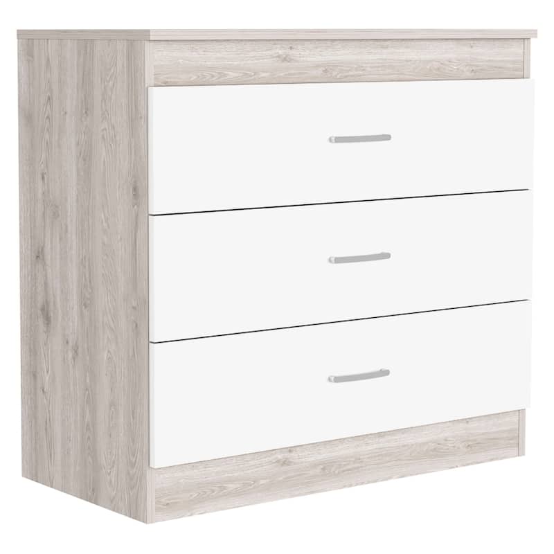 HomeRoots 32" White and Gray Three Drawer Dresser